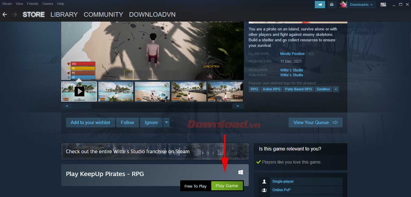 <p>2. Tại trang game Keepup Privates RPG, click <strong>Play Game</strong>.</p>