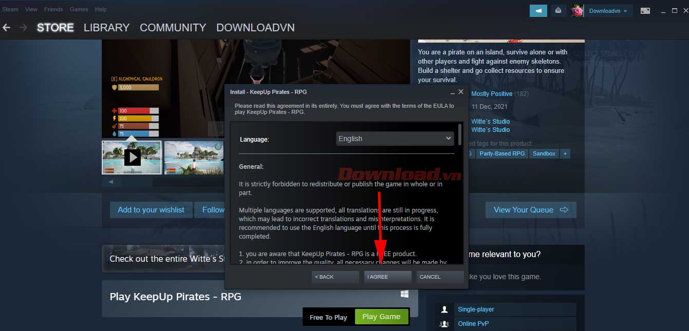 <p>4. Đọc kỹ điều khoản trước khi tải Keepup Privates RPG. Nếu đồng ý, click <strong>I Agree</strong>.</p>