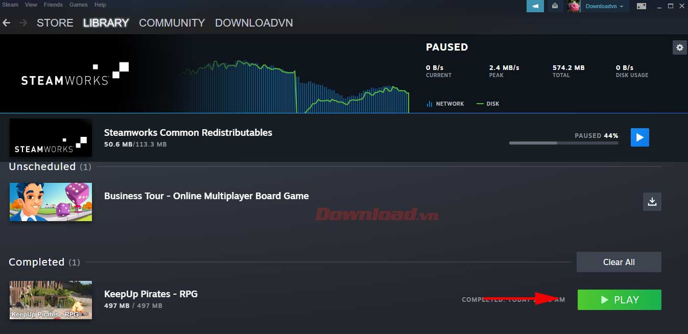 <p>6. Sau đó, tới Library, click nút <strong>Play </strong>cạnh Keepup Privates RPG.</p>