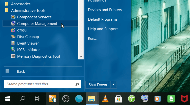 Tìm Computer Management trên menu Start của Windows