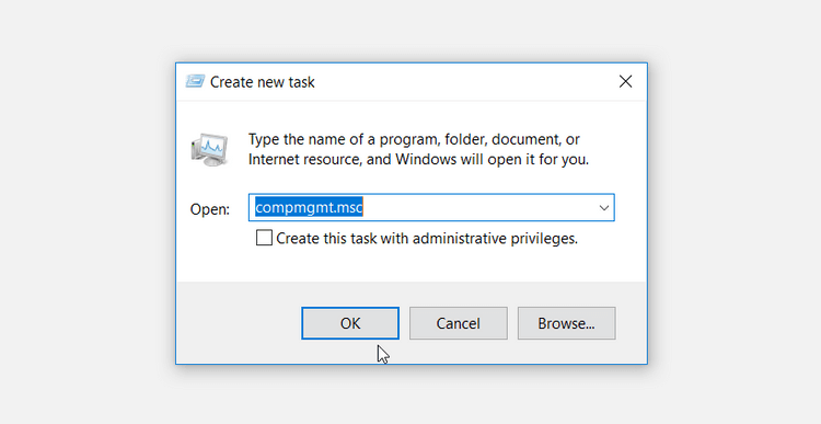 Lệnh mở Computer Management trên Win 10
