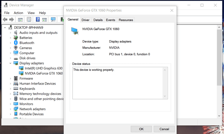 Tab thuộc tính card đồ họa