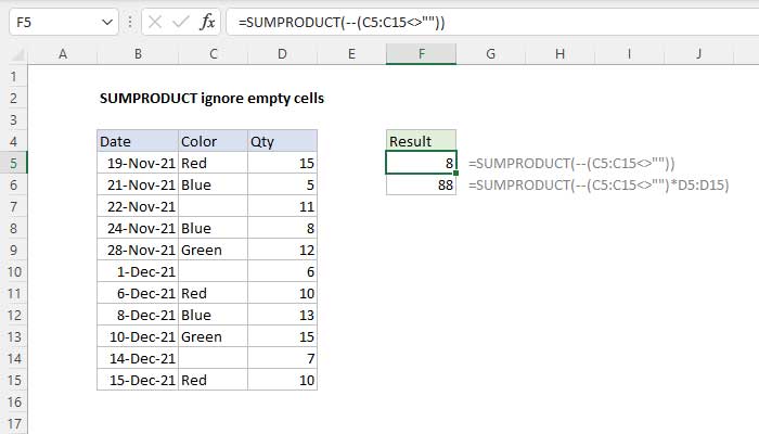 Bỏ qua ô trống khi dùng hàm SUMPRODUCT