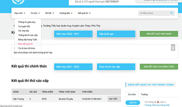 Kết quả vinh danh