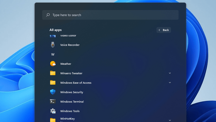 Menu Start trên Win 11