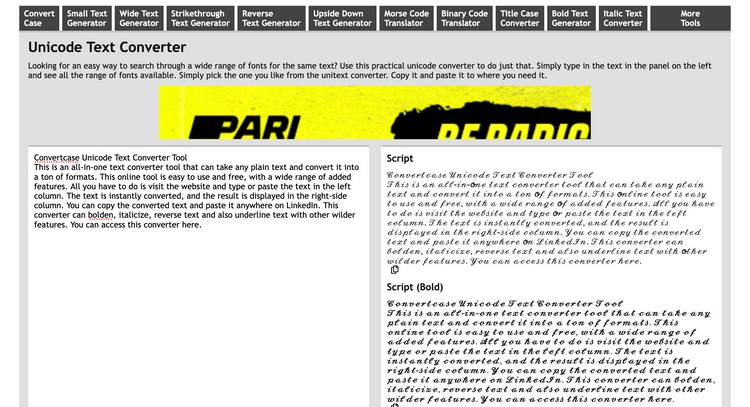Convertcase Unicode Text Converter Tool: