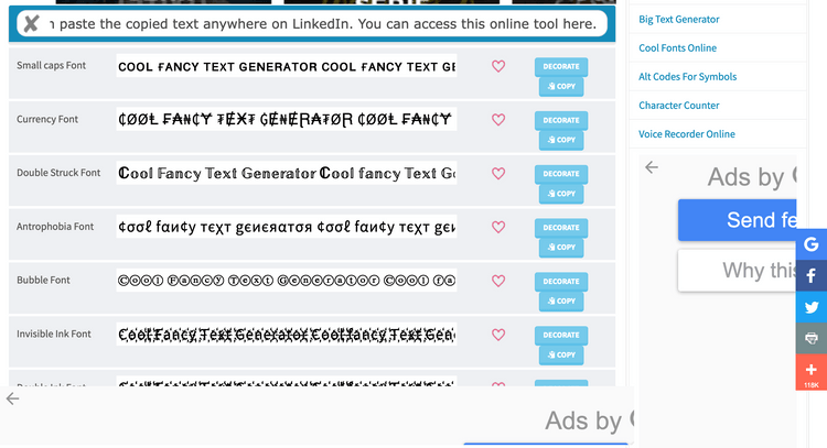 Cool Fancy Text Generator