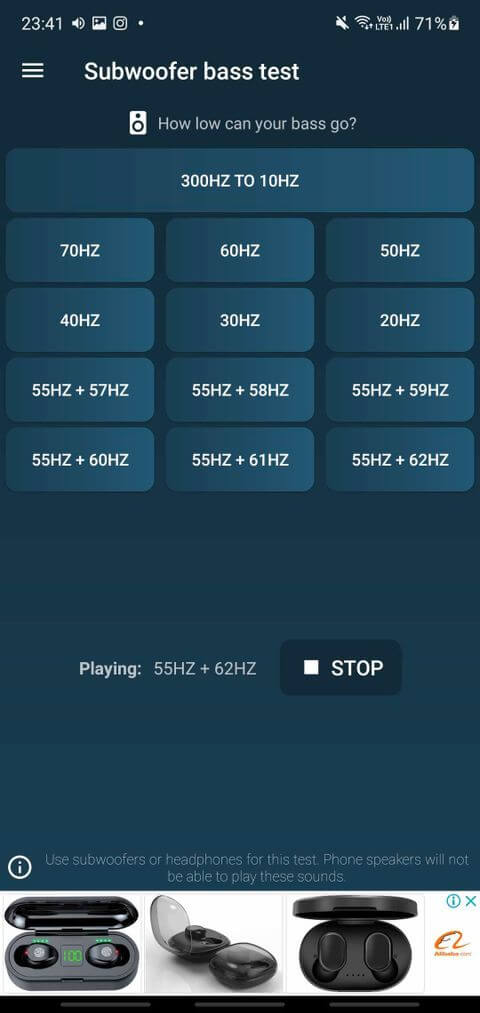 Giao diện Subwoofer Bass Test