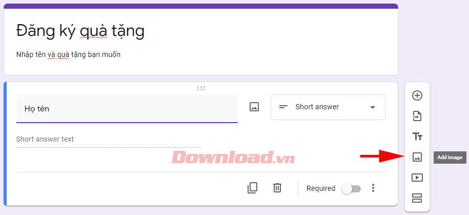 Icon thêm ảnh vào Google Forms