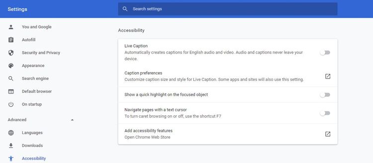 Trợ năng trên Chrome