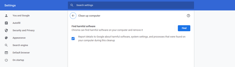 Tùy chọn dọn dẹp máy tính trên Chrome