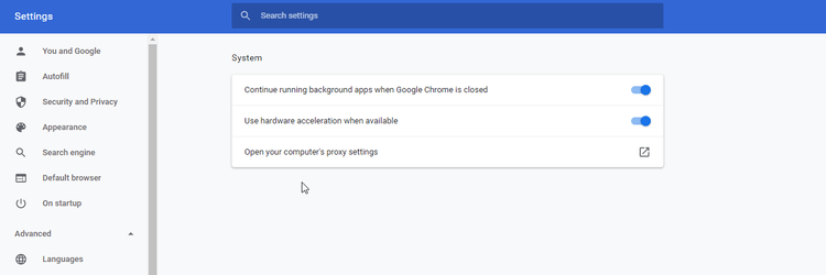 Cài đặt hệ thống trên Chrome