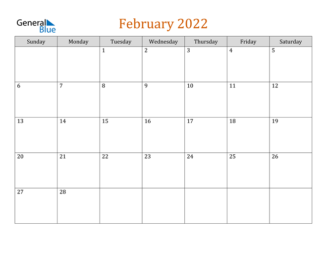 Mẫu lịch tháng 2 năm 2022 số 8