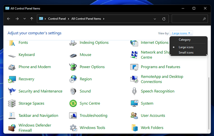 Bảng Control Panel