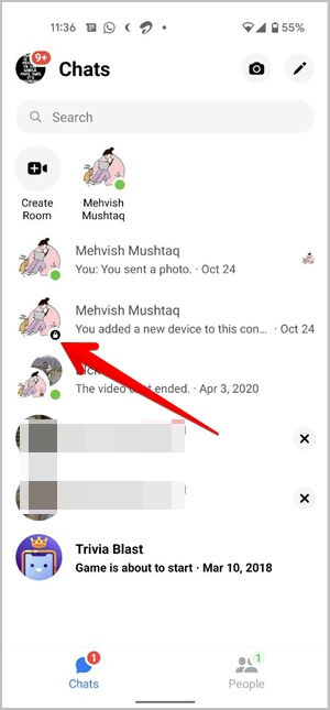 Icon khóa trên Facebook Messenger