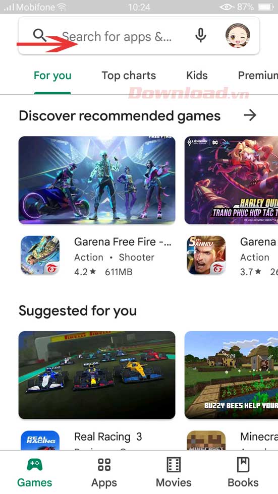 <p>1. Mở Google Play Store và chạm vào trường tìm kiếm.</p>