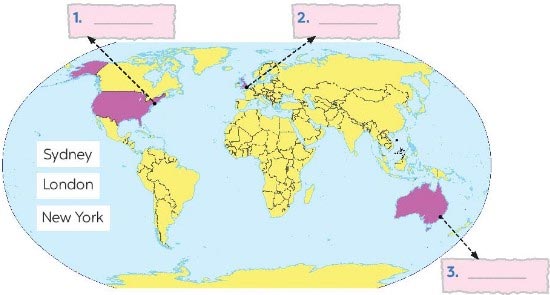 Write the name of the cities in the correct place