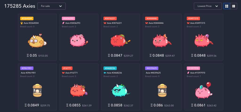 Giá Axie trong Axie Infinity