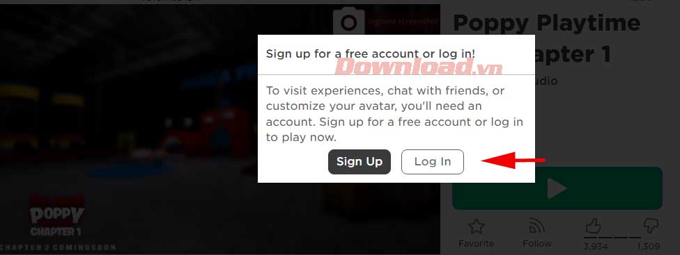 <p>4. Để chơi <strong>Poppy Playtime Chapter 1 miễn phí</strong>, bạn cần có tài khoản Roblox. Nếu đã