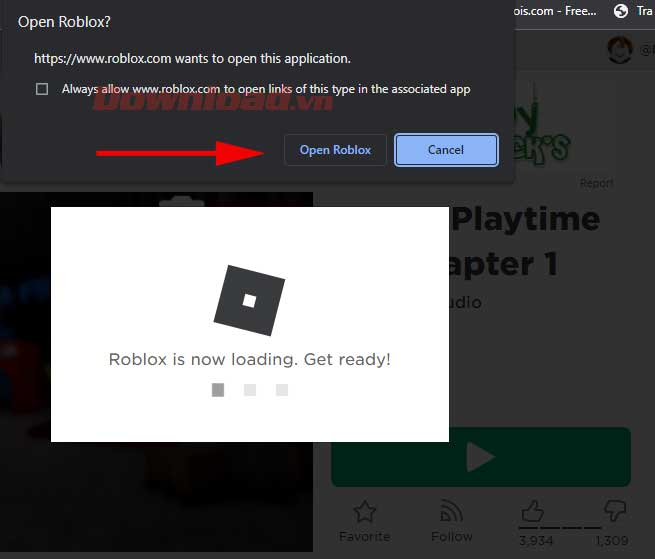 <p>7. Một popup hiện trên màn hình, nhấn <strong>Open Roblox</strong>.</p>