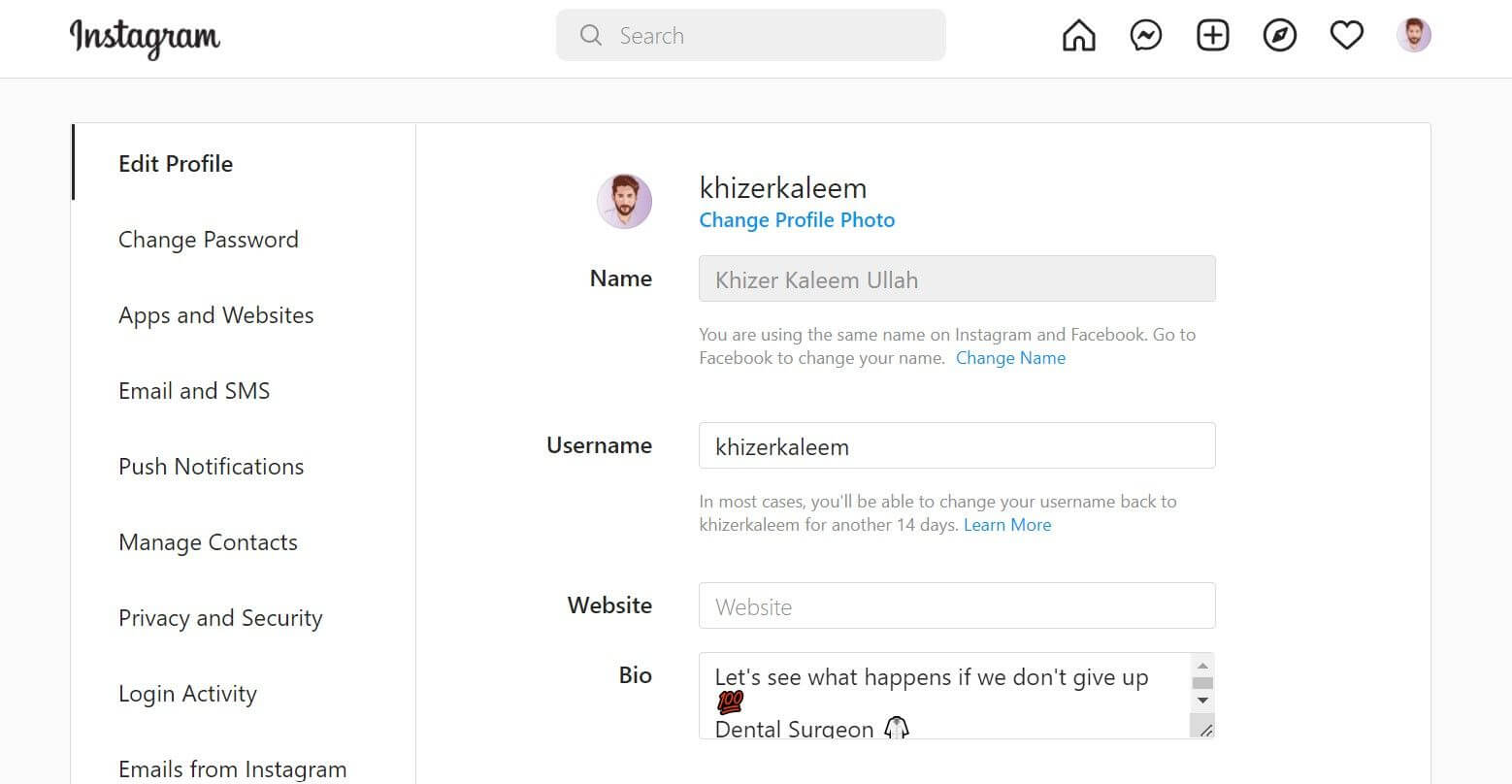 Chỉnh sửa thông tin tài khoản Instagram