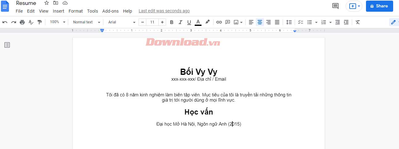 Học vấn trong hồ sơ xin việc