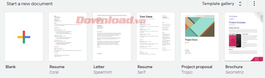Mục mẫu Templates trong Google Docs