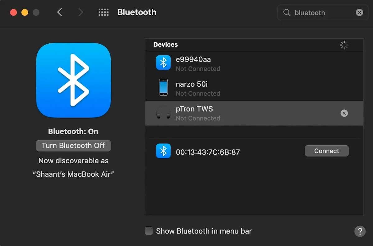 Thiết bị Bluetooth đã kết nối với Mac