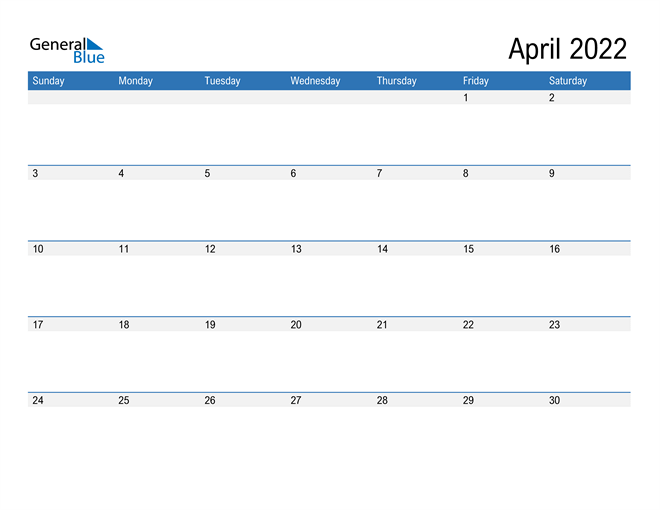 Mẫu lịch tháng 4 năm 2022 số 2