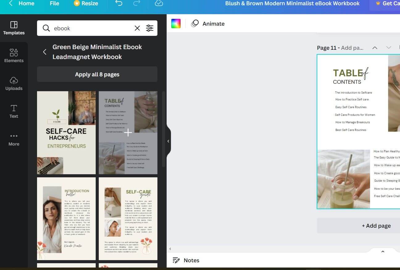 Tìm bố cục ebook trên Canva