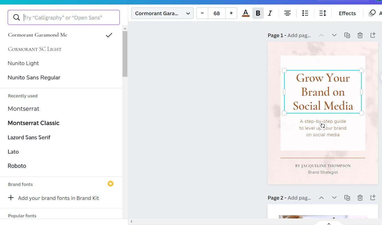 Đổi font chữ trên Canva