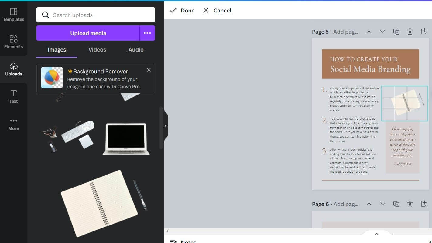 Chỉnh sửa vị trí trang trong ebook trên Canva