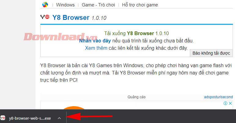 File tải Y8 Browser hoàn tất