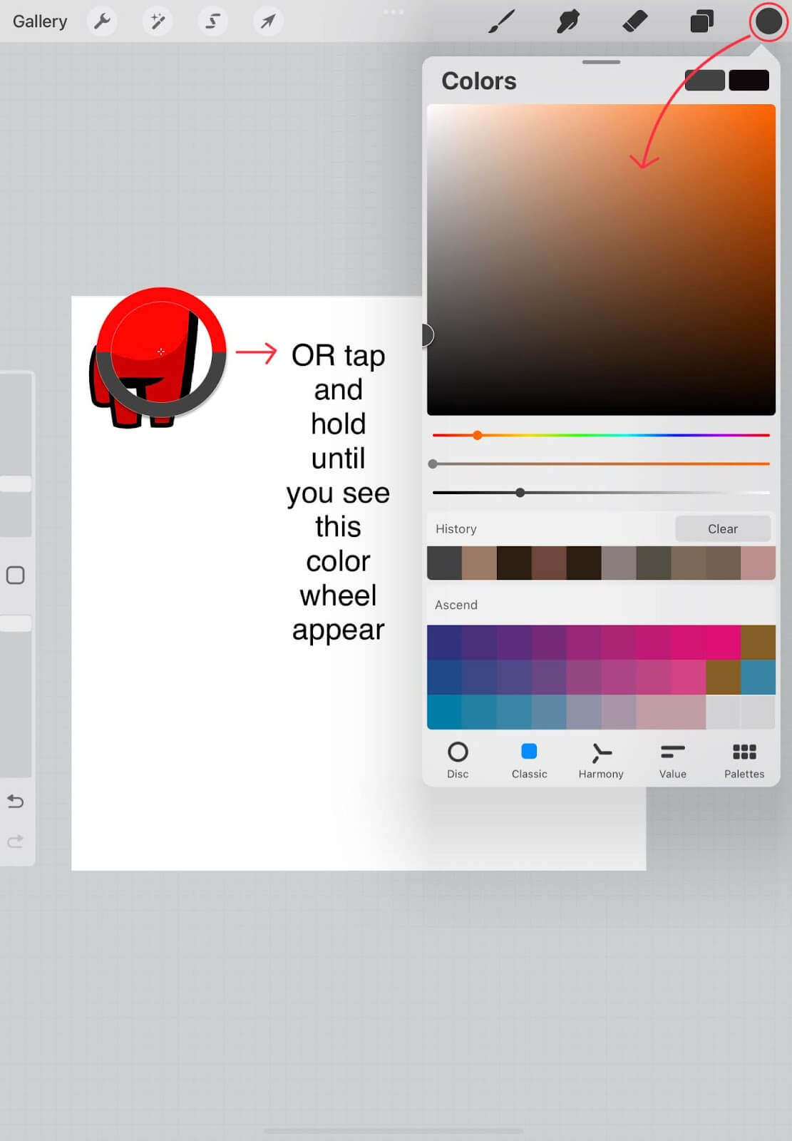 Chọn màu muốn tô trong Procreate