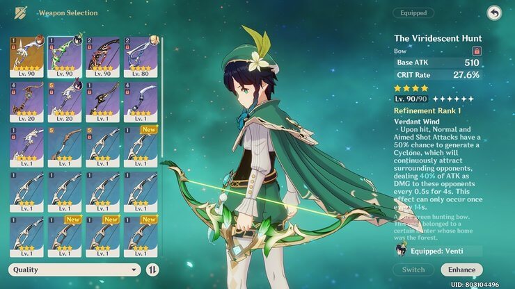 Cung sắc xanh là một trong số vũ khí tốt nhất cho Venti