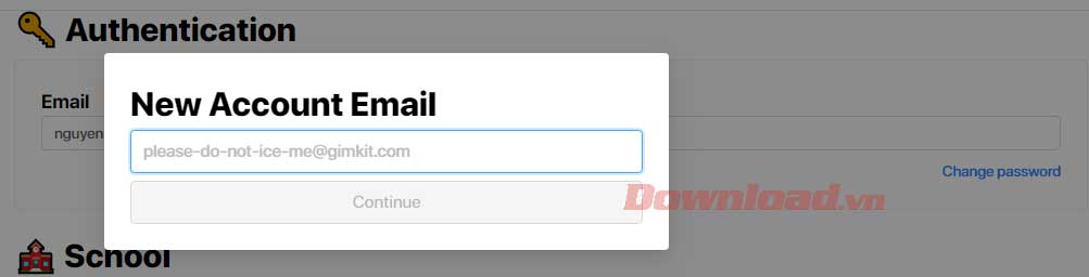 <p>3. Nhập địa chỉ email mới vào box<strong> New Account Email</strong> hiện ra và click <strong>Continute</strong>.</p>
