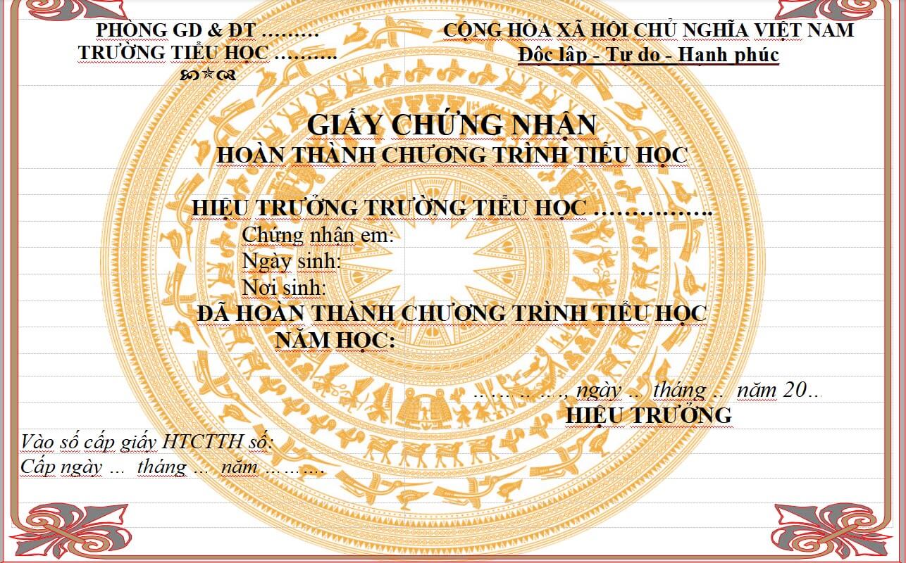 Giấy xác nhận hoàn thành chương trình Tiểu học Mẫu giấy chứng nhận hoàn thành chương trình Tiểu học