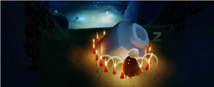 Hòn đá có ngọn nến bao quanh trong Sky Children Of The Light