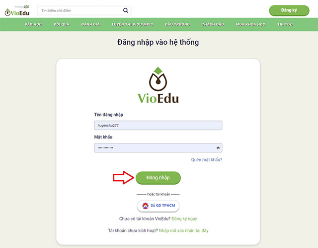 Đăng nhập tài khoản VioEdu