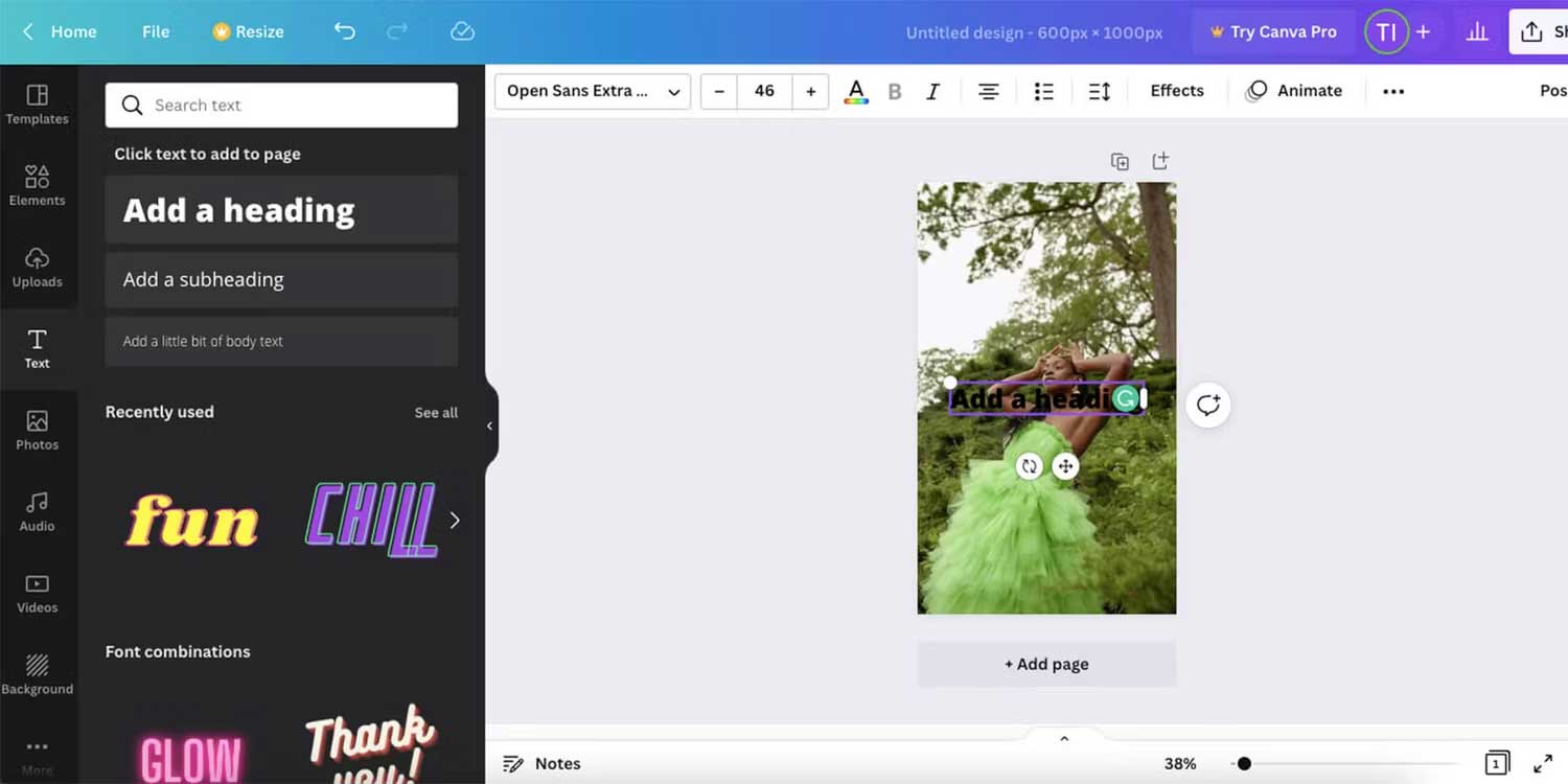 Hiệu ứng text trên Canva