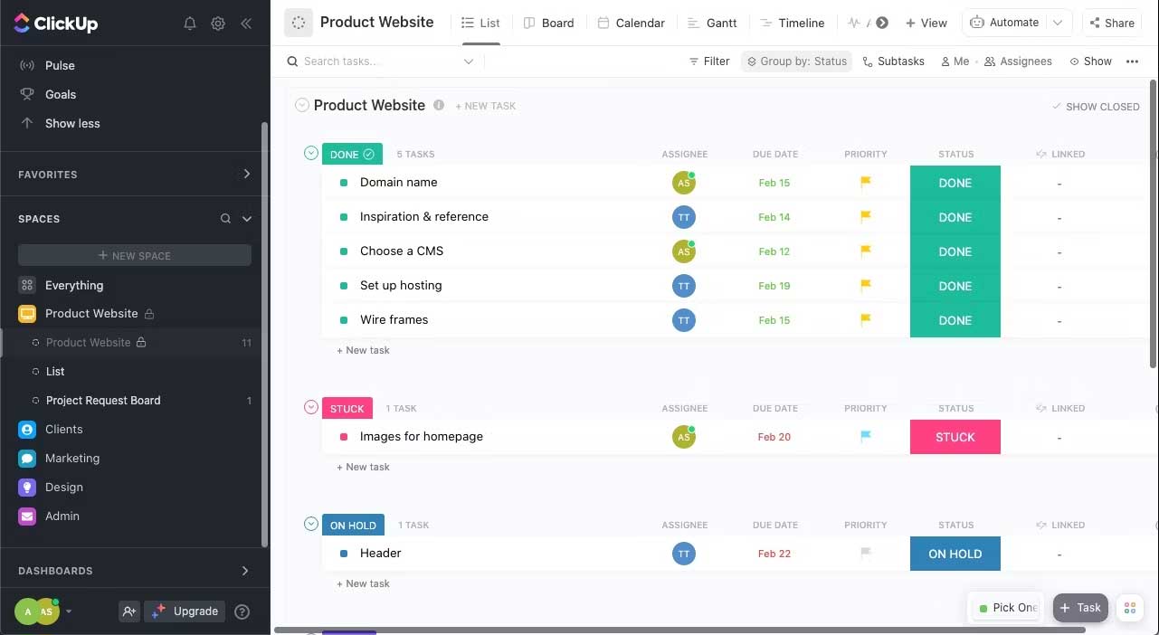 Phần trạng thái trên ClickUp