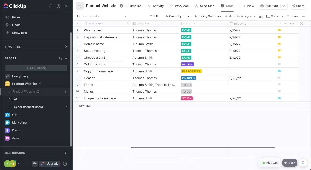 Table View trong ClickUp