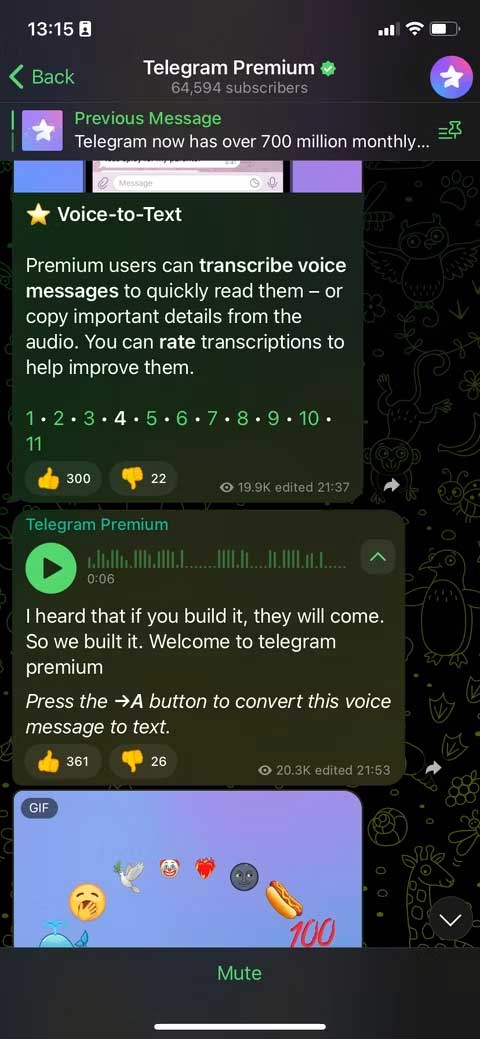 Telegram Premium có thể chuyển văn bản thành giọng nói