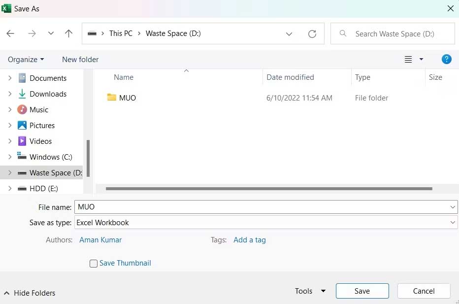 Cách sửa lỗi không lưu được file Excel