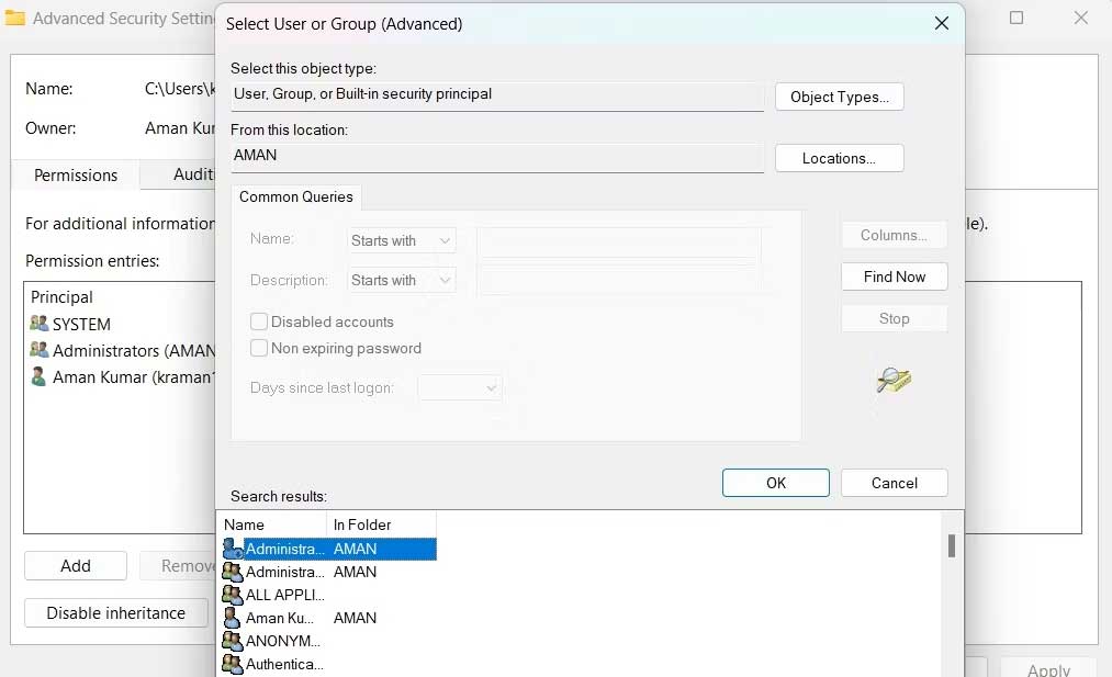 Chọn người dùng hoặc nhóm