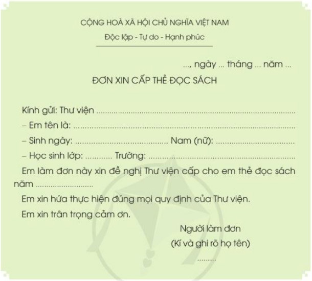 Đơn xin cấp thẻ đọc sách