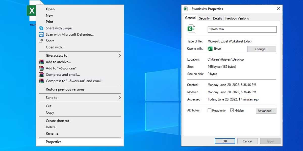 Thuộc tính file Excel