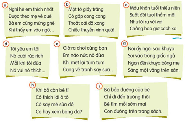 Đọc các khổ thơ