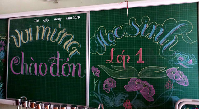 Trang trí bảng lớp đón học sinh lớp 1