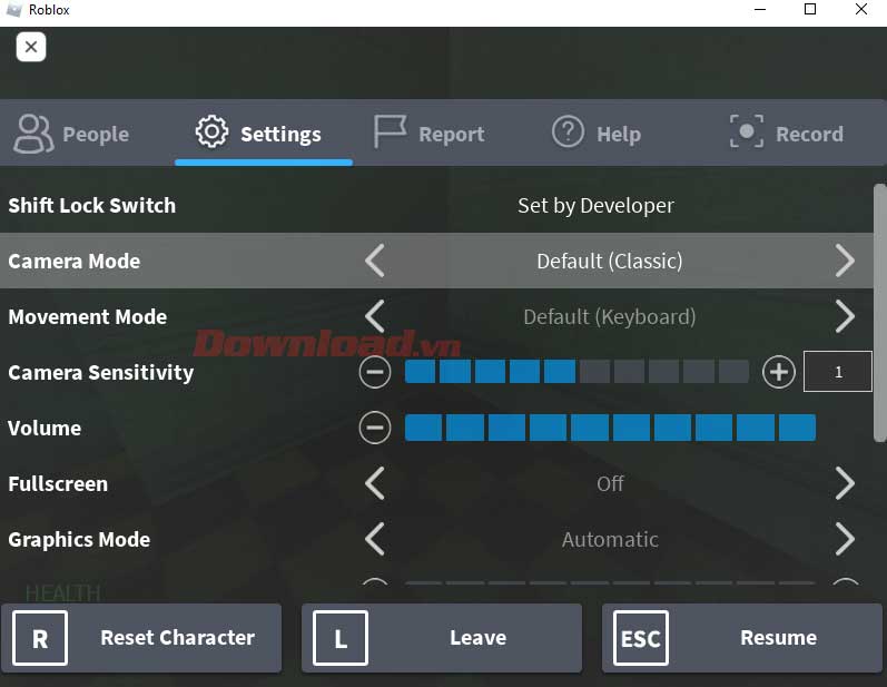 <p>Nhấn <strong>Esc</strong> để mở menu. Tab<strong> Settings</strong> là cài đặt cơ bản.</p>